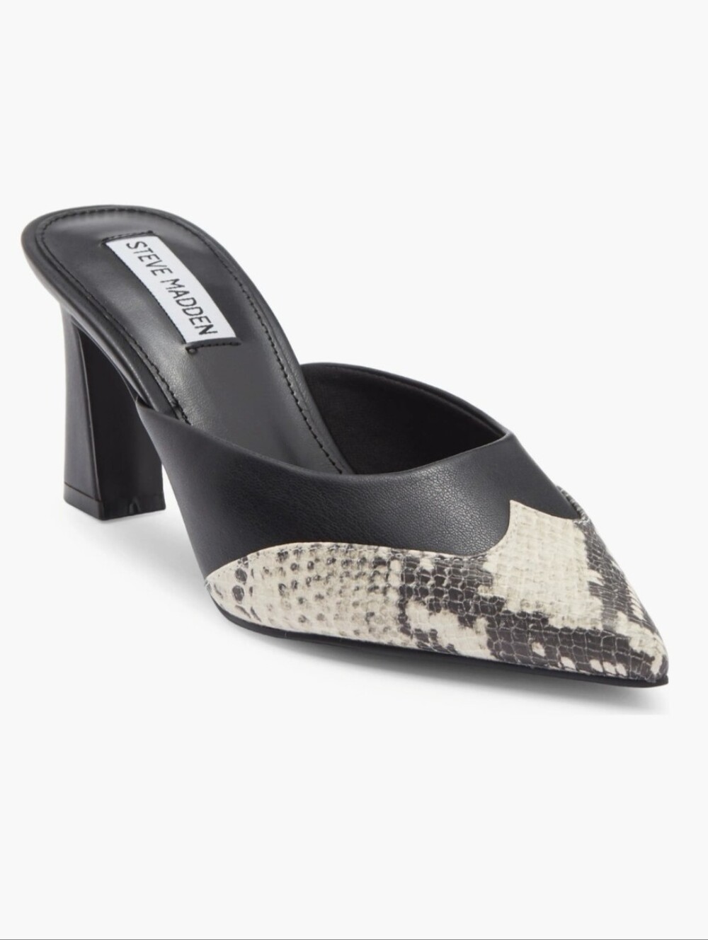 STEVE MADDEN ELYSA POINTED TOE MULES | WOMEN'S | COLOR BLACK /SNAKE | SIZE: 7.5